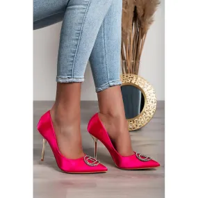 Décolleté con spilla decorativa, fucsia