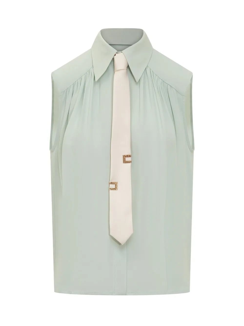 ELISABETTA FRANCHI Camicia in Georgette di Viscosa con Cravatta Lettering 