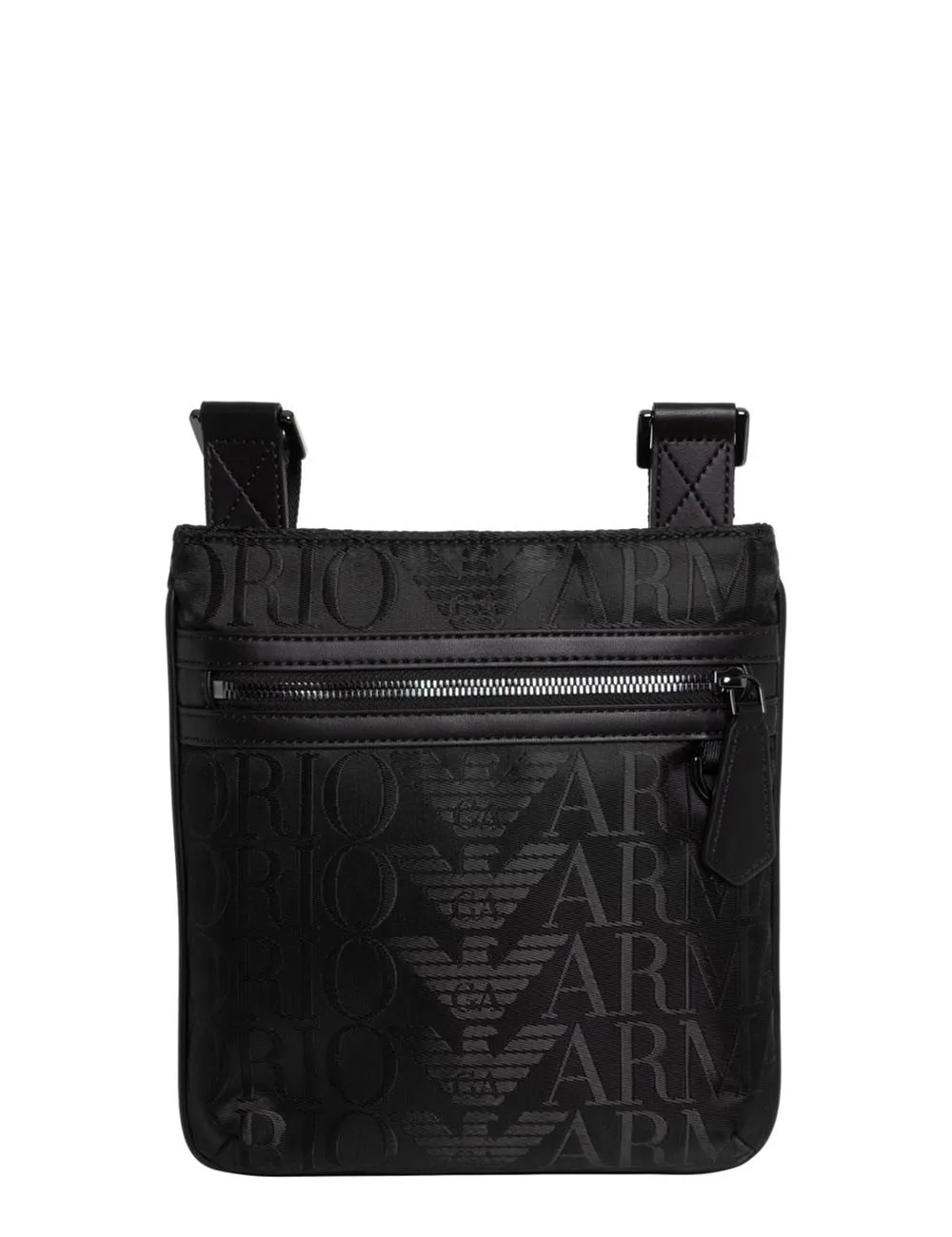 Emporio Armani     Borsa a Tracolla piatta in tessuto jacquard logo all over Nero