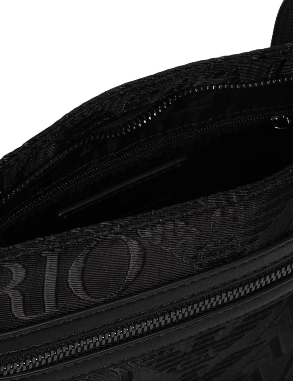 Emporio Armani     Borsa a Tracolla piatta in tessuto jacquard logo all over Nero