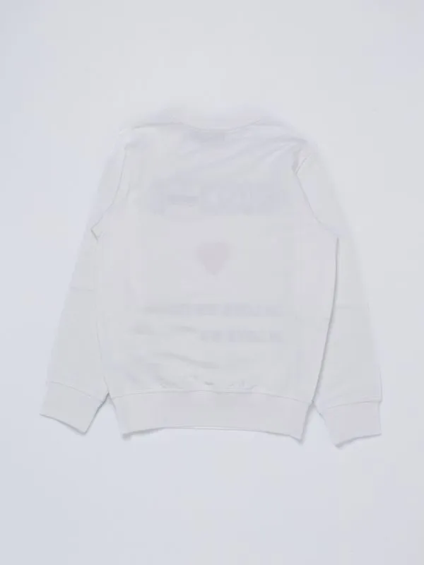 Felpa bambina Moschino in cotone stretch con logo ricamato Bianco Ottico