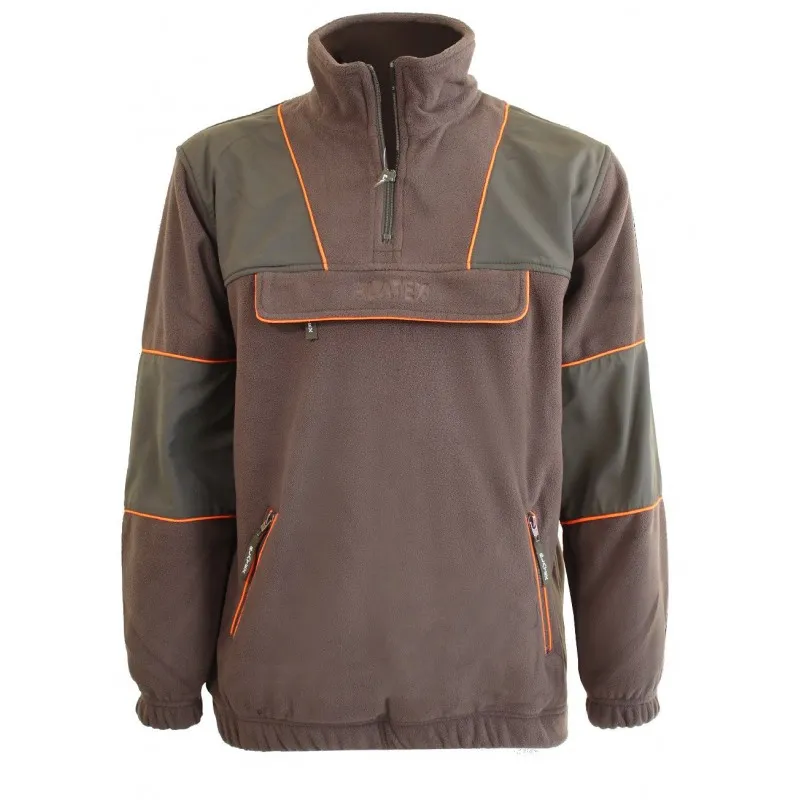 Felpa Blatex 499 in pile 1/2 zip verde con marsupio e inserti arancione