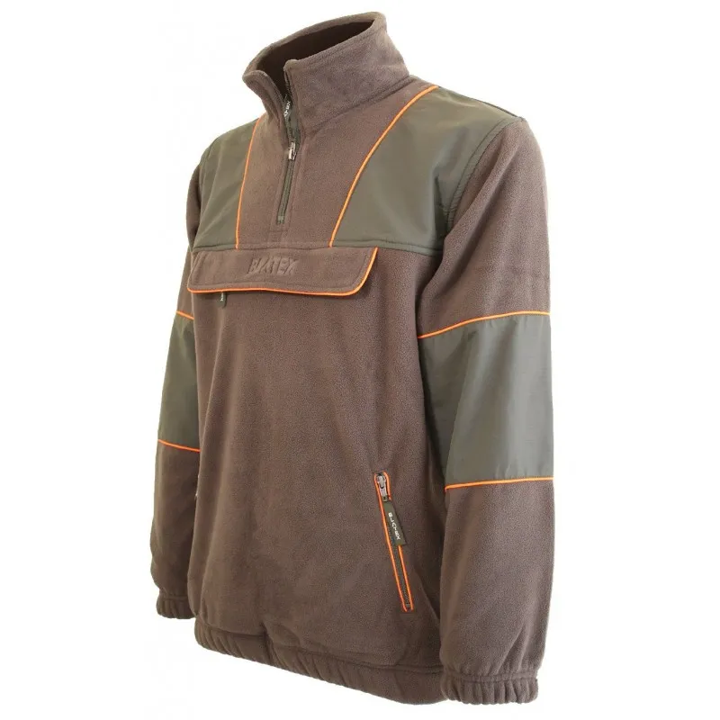Felpa Blatex 499 in pile 1/2 zip verde con marsupio e inserti arancione
