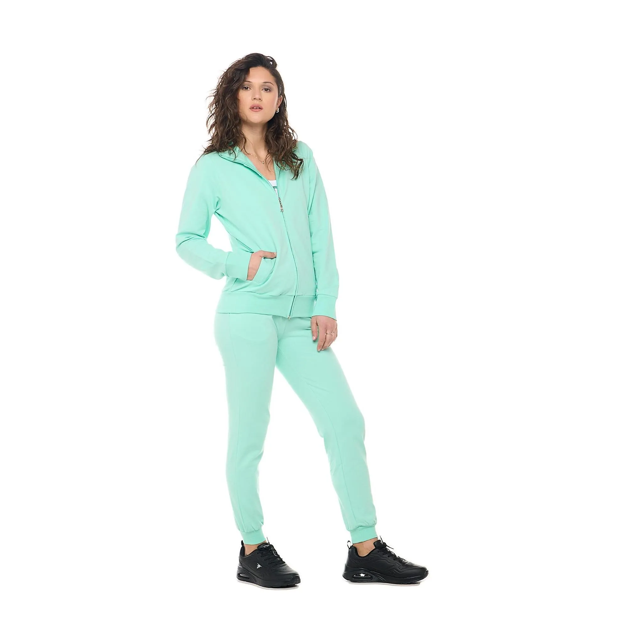 Felpa con colletto e zip da donna non felpata Leone Basic