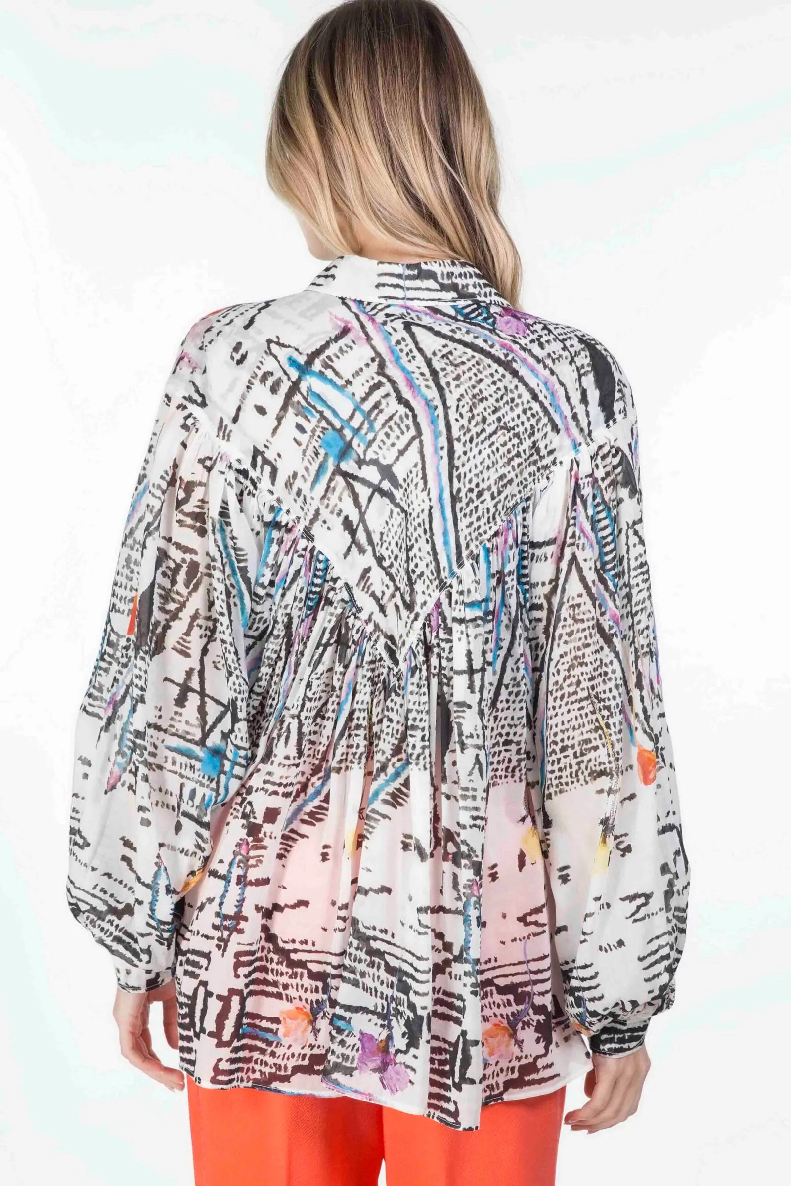 FORTE_FORTE  Camicia bohemienne in voile stampa “good vibes” variante colore Avorio