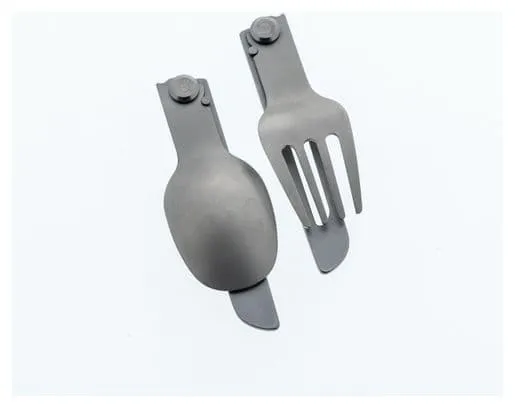 Fourchette et cuillère Quechua pliables en acier inoxydable Gris