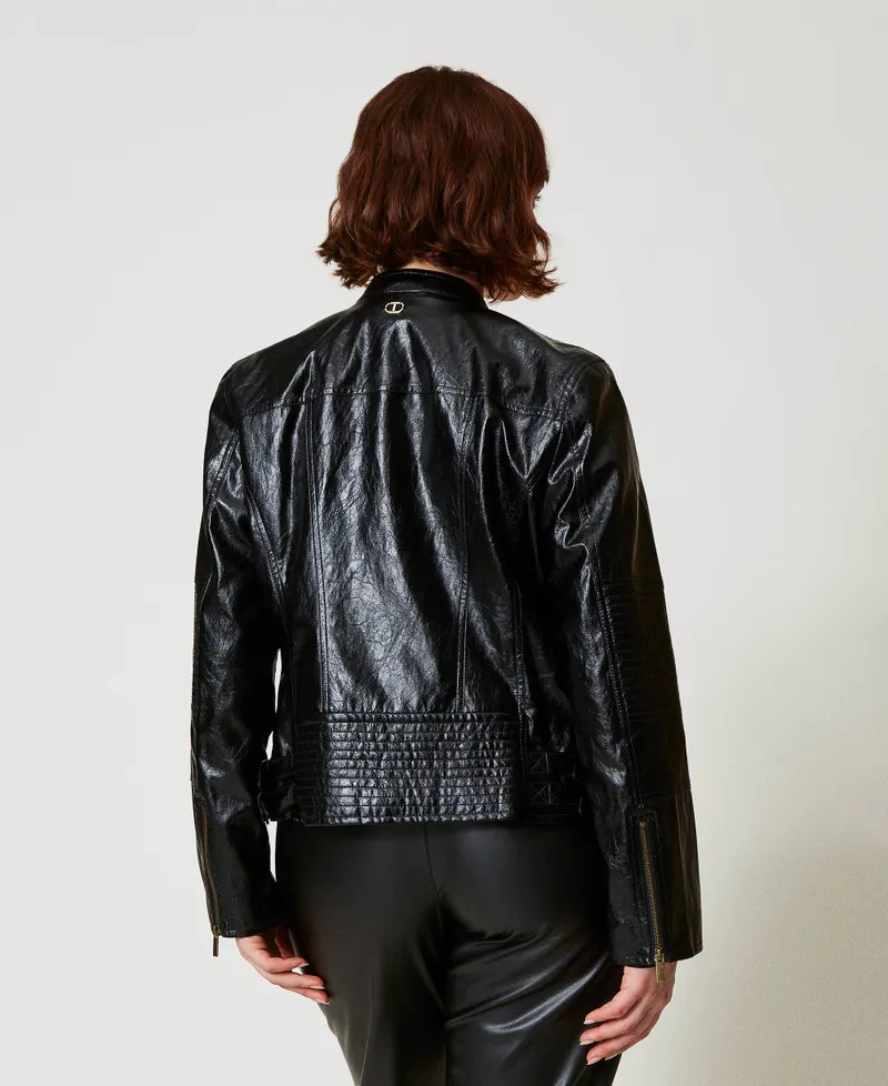 Giacca chiodo effetto pelle con zip