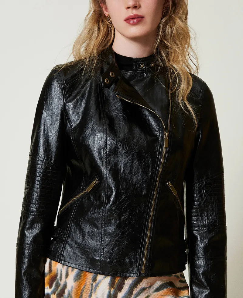Giacca chiodo effetto pelle con zip