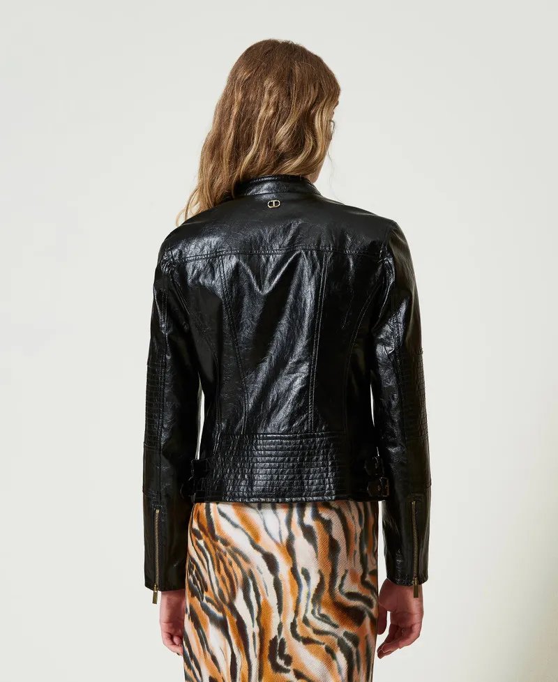 Giacca chiodo effetto pelle con zip