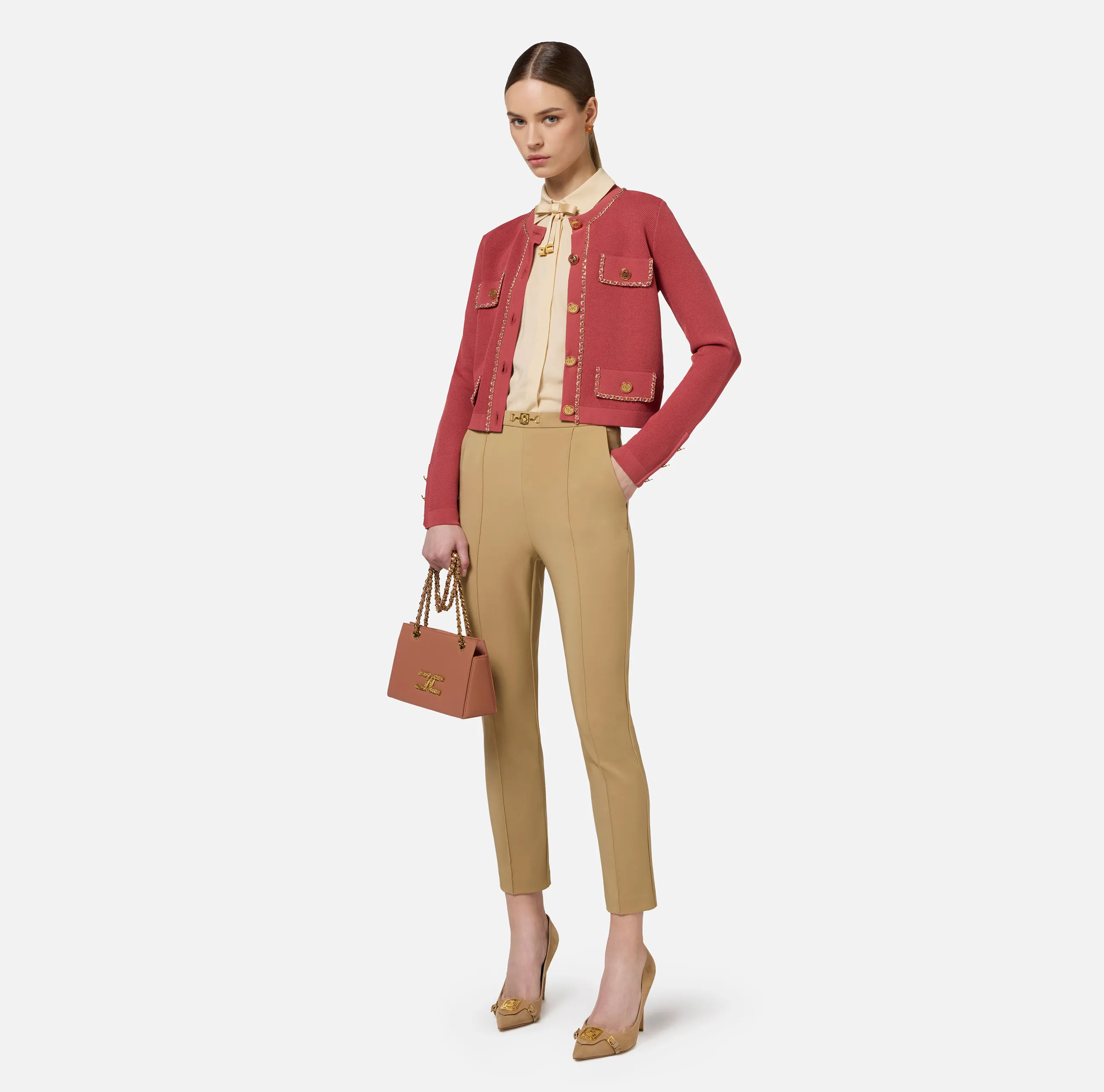 Giacca cropped in viscosa con catena