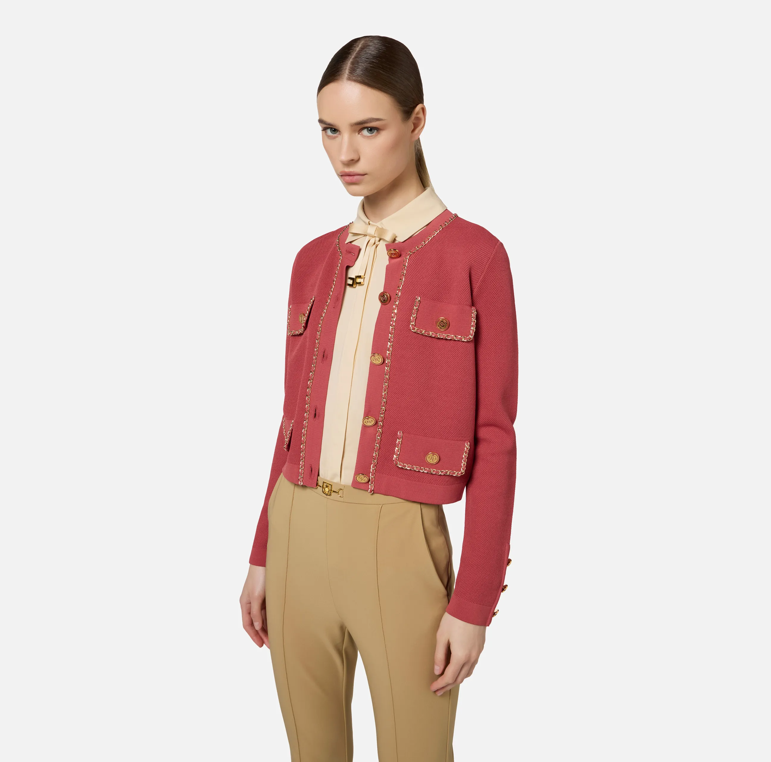 Giacca cropped in viscosa con catena