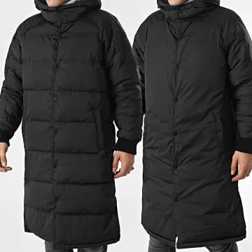 Giacca lunga reversibile con cappuccio 23209 Nero
