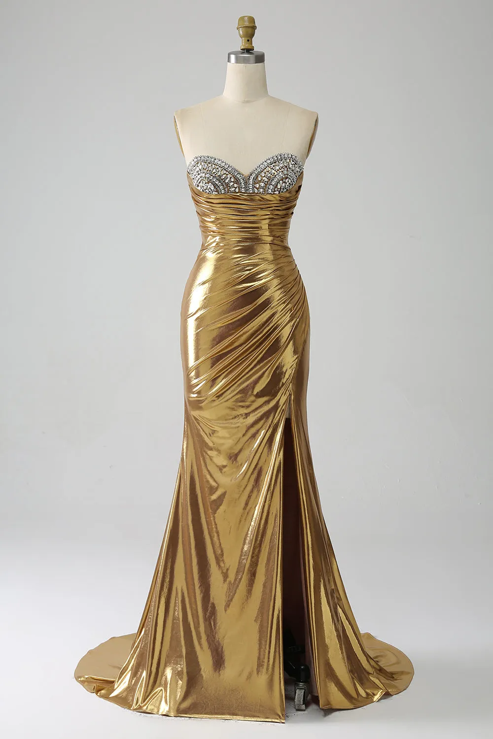 Golden Mermaid Abito da ballo lungo senza spalline con fessura