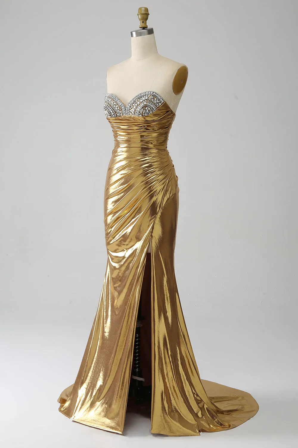 Golden Mermaid Abito da ballo lungo senza spalline con fessura