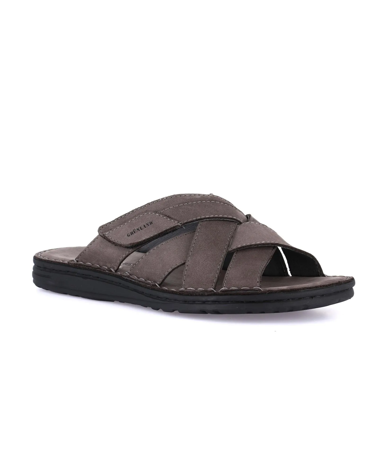 GRUNLAND LAPO CI2498 piombo ciabatta uomo imbottita fasce pelle strappo re-soft