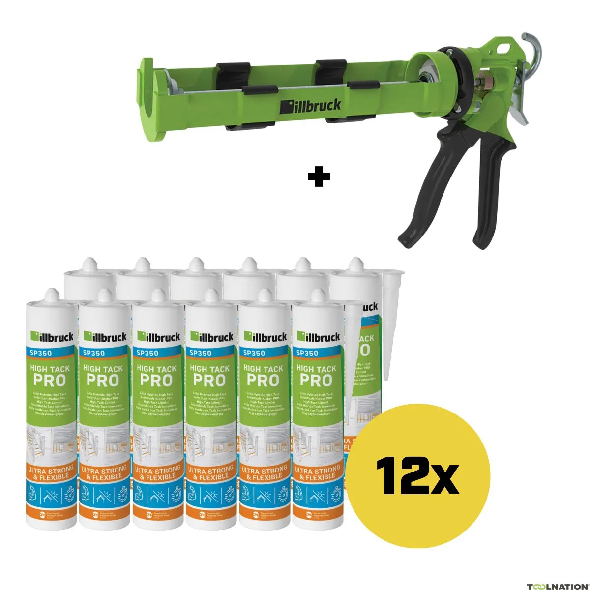 illbruck SP350SETWIT SP350 SET - 12 x SP350 Stucco colla ad alta tenuta bianco + pistola sigillante AA873