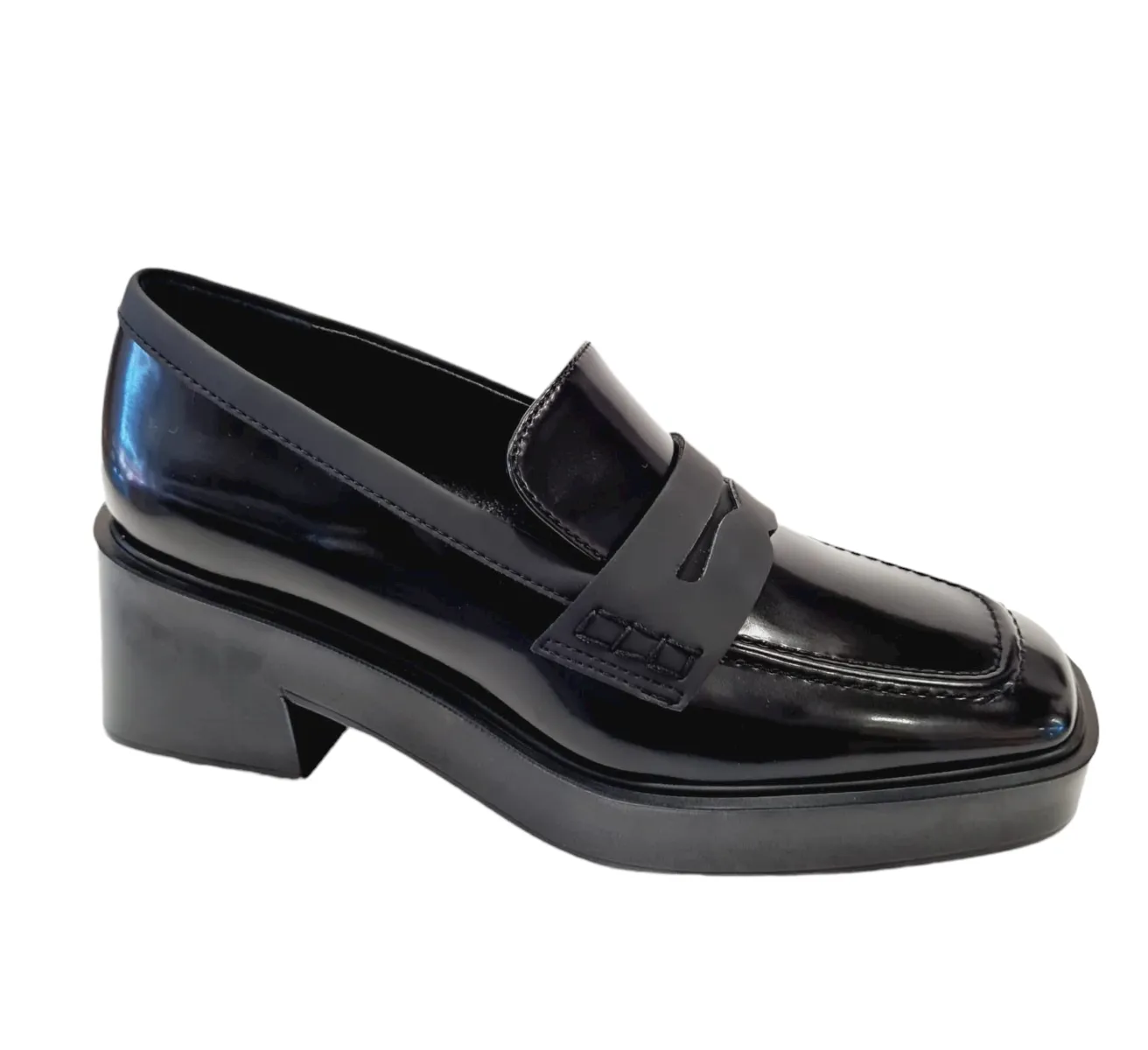 Lorenzo Mari mocassino fondo gomma tacco alto 6,5 cm  plateau 2,5 cm. Pelle Nero rif.778