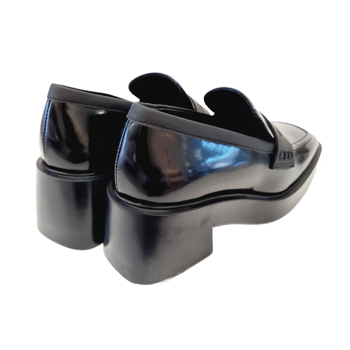 Lorenzo Mari mocassino fondo gomma tacco alto 6,5 cm  plateau 2,5 cm. Pelle Nero rif.778