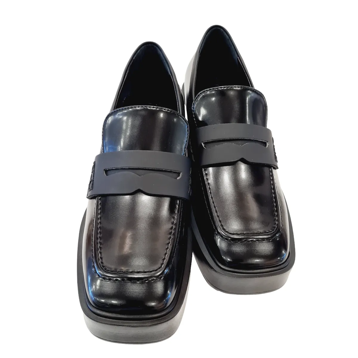 Lorenzo Mari mocassino fondo gomma tacco alto 6,5 cm  plateau 2,5 cm. Pelle Nero rif.778