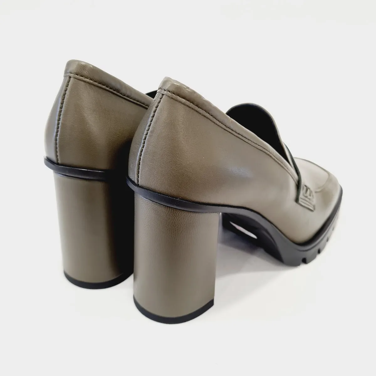 Lorenzo Mari mocassino fondo gomma tacco alto 9 cm Pelle Verde Militare rif.774