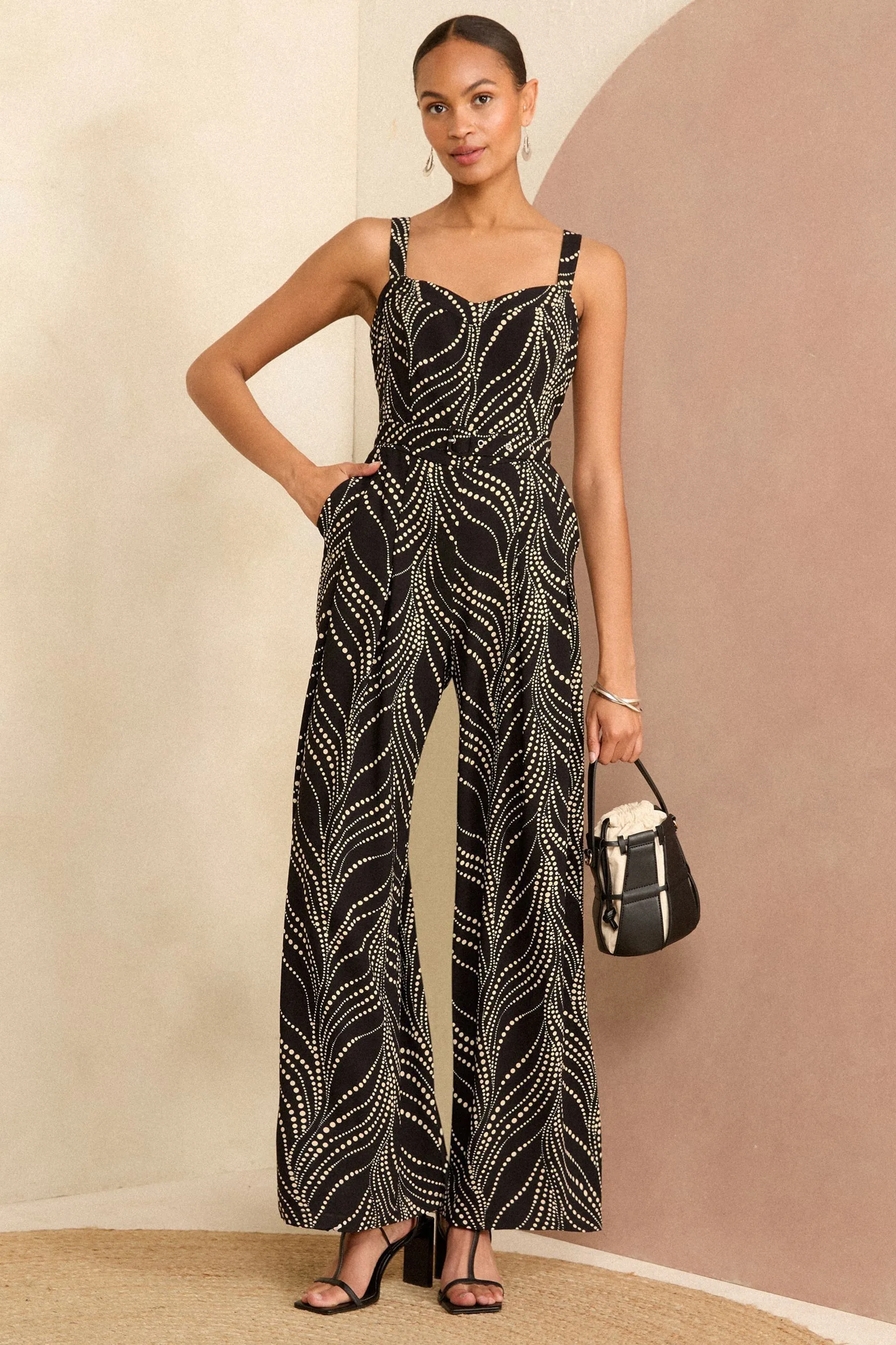 Love & Roses Wide Leg Cami Belted Jumpsuit    