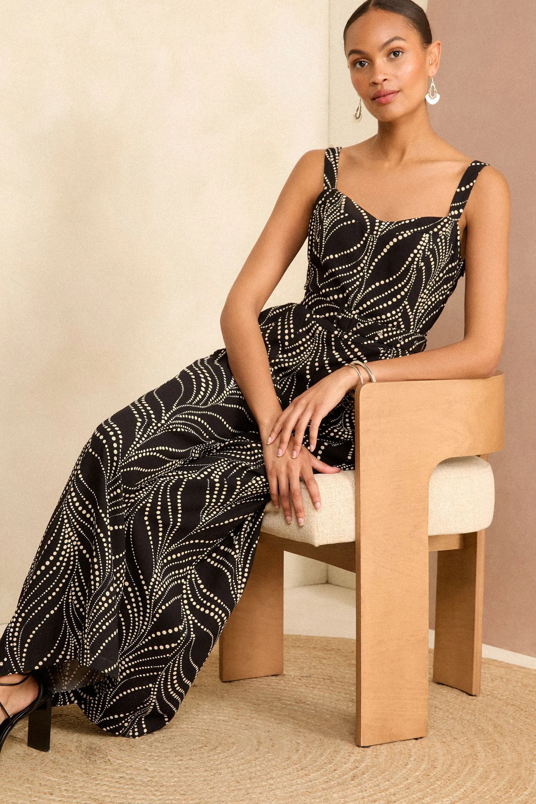Love & Roses Wide Leg Cami Belted Jumpsuit    