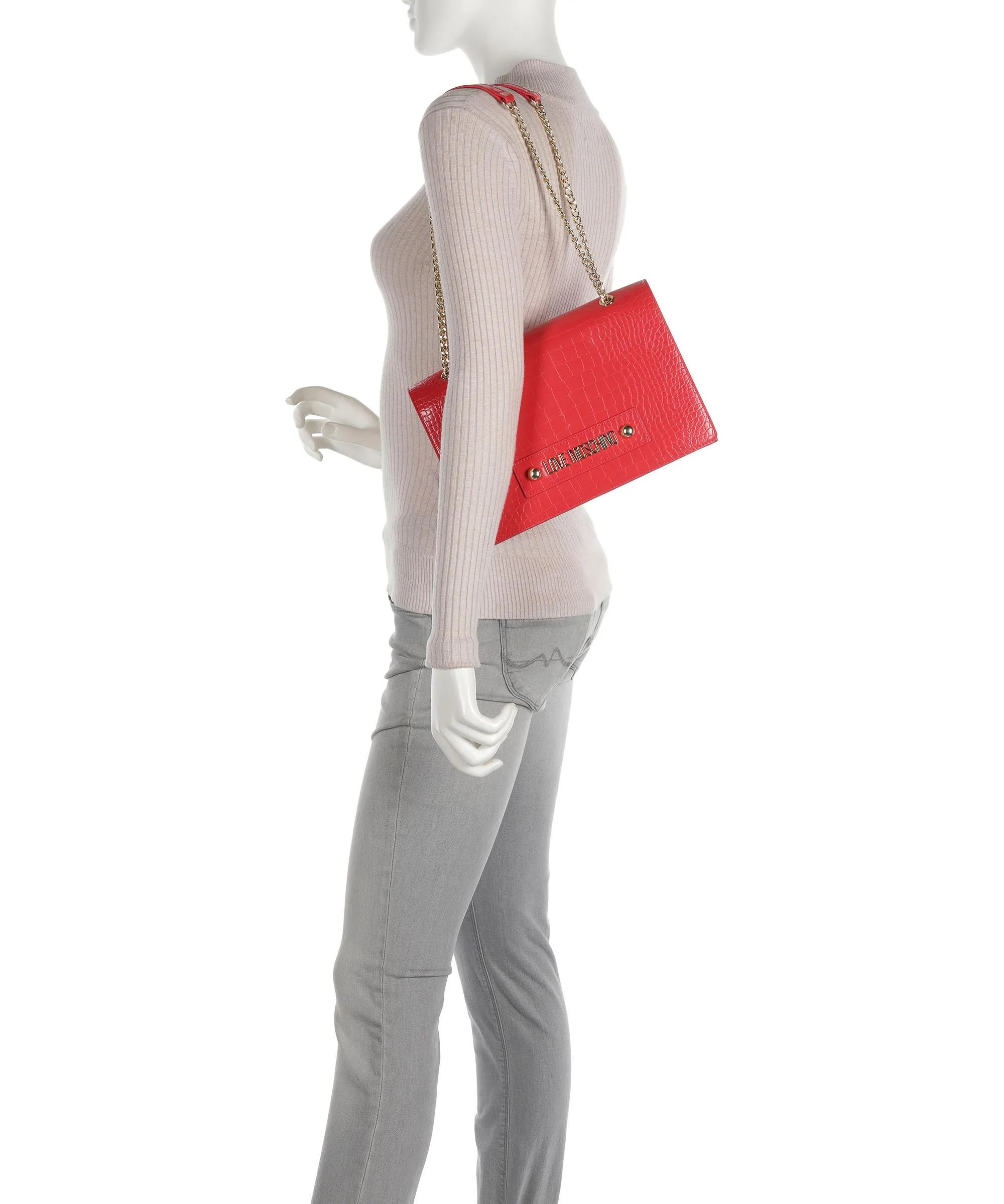  Love Moschino Big Logo Croco Borsa a spalla pelle sintetica rosso  