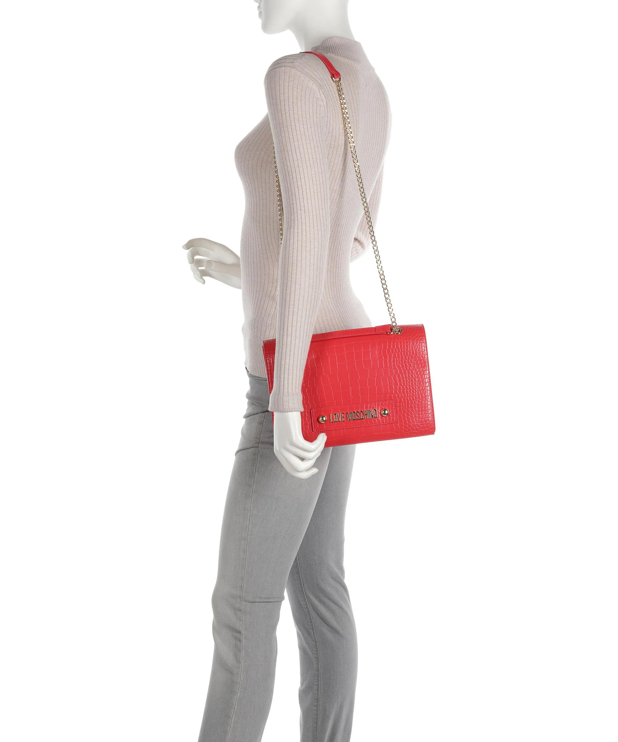  Love Moschino Big Logo Croco Borsa a spalla pelle sintetica rosso  