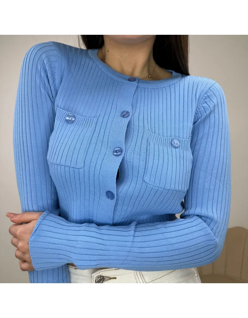 MAGLIA CROP COSTINE AZZURRA