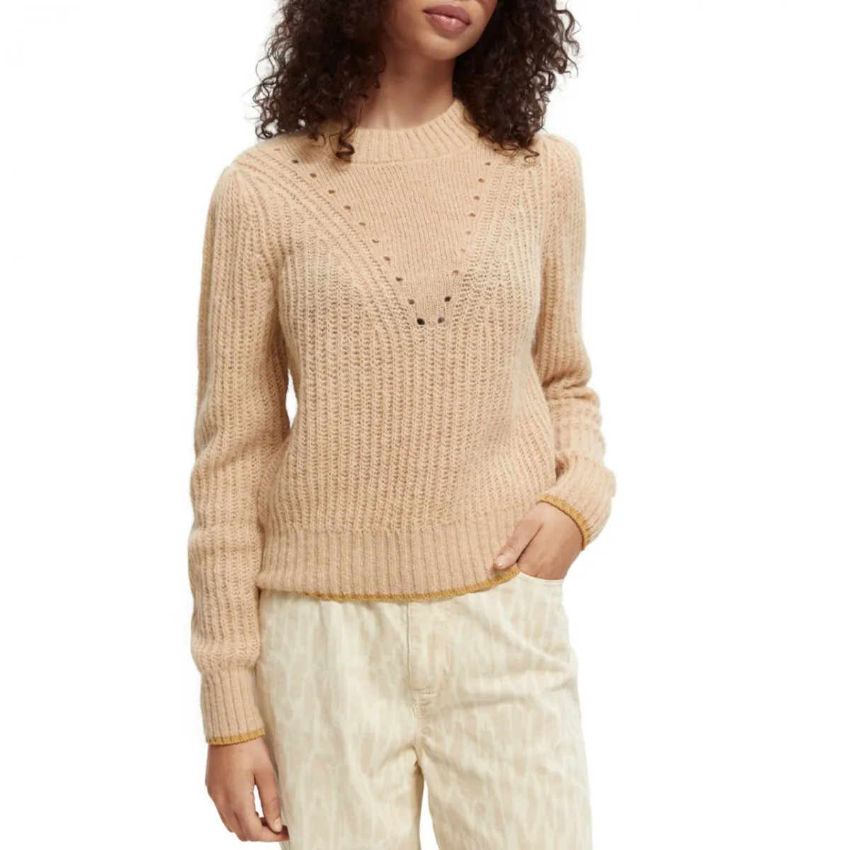 Maglione Con Maniche A Sbuffo, Beige