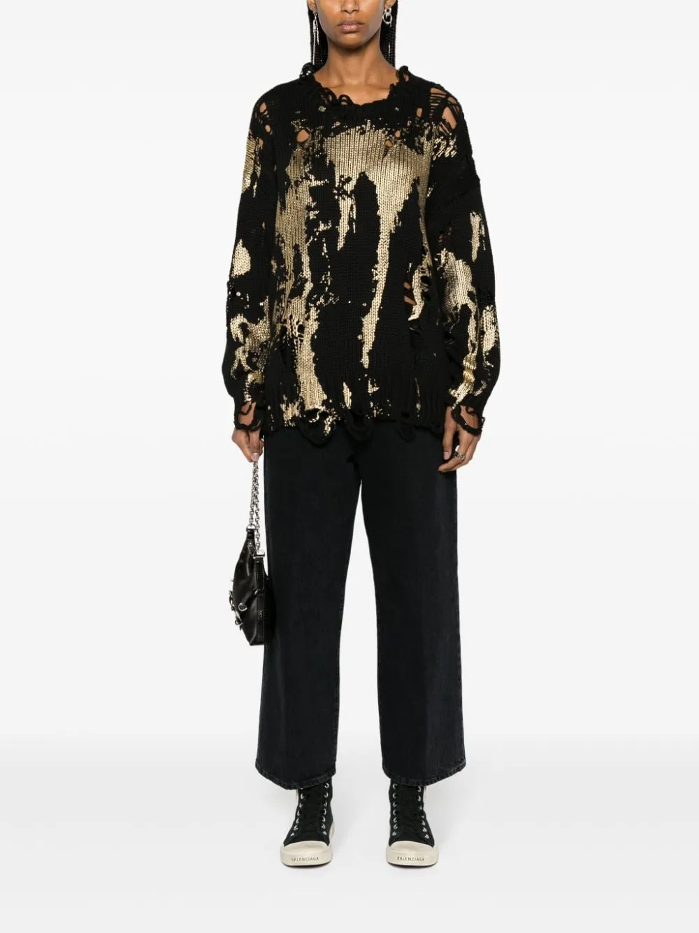 Maglione con stampa in nero - donna