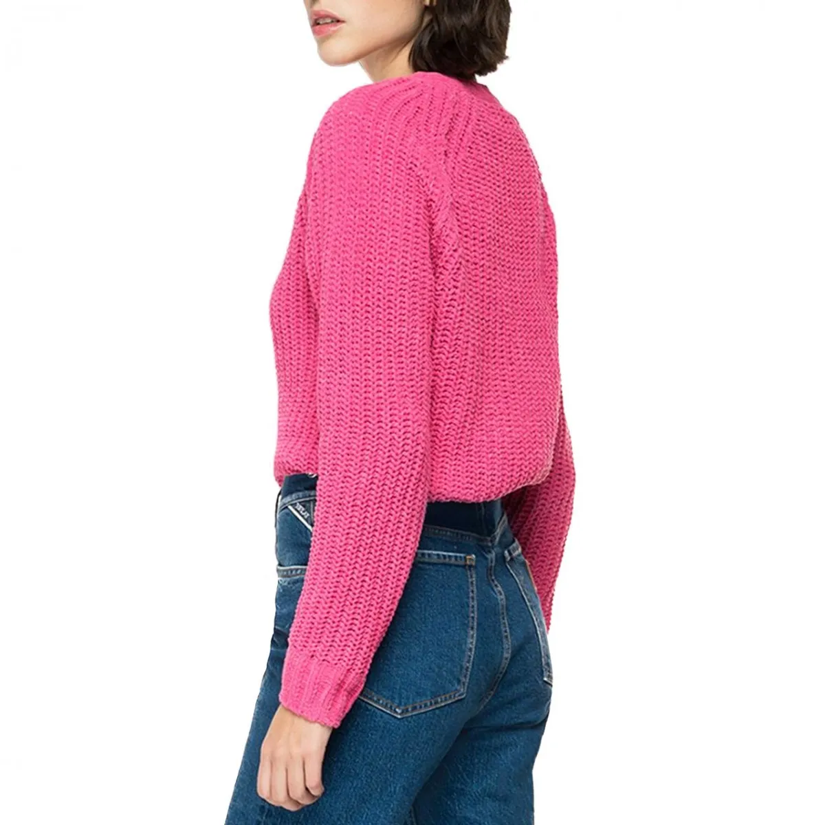 Maglione Crop Scollo A V, Rosa