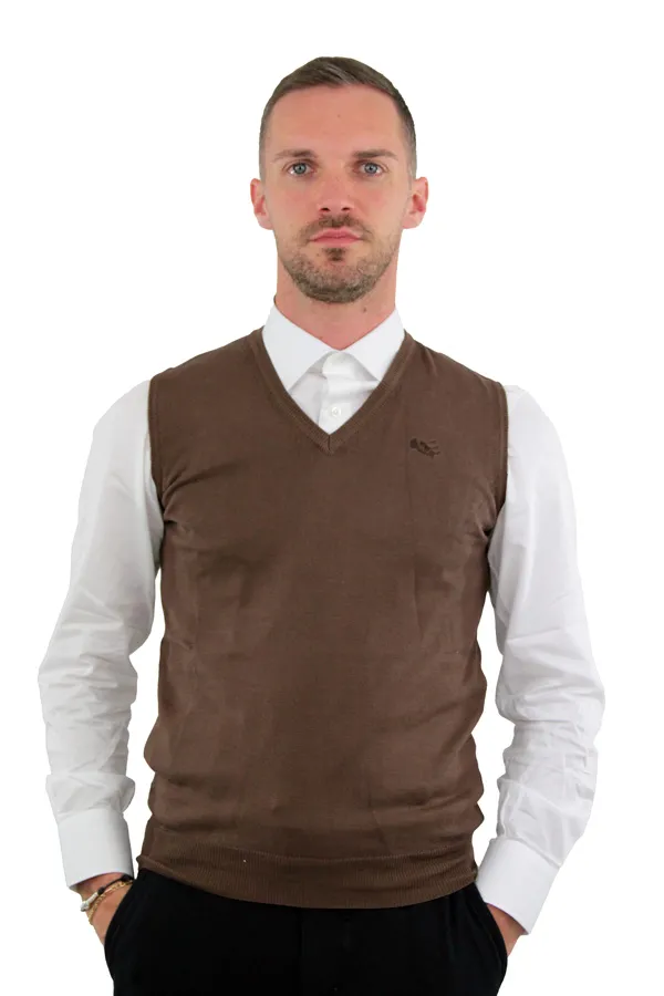 MAGLIONE SMANICATO MARRONE 