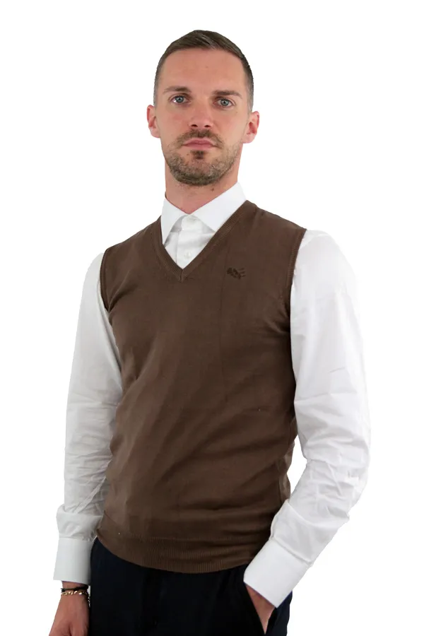 MAGLIONE SMANICATO MARRONE 
