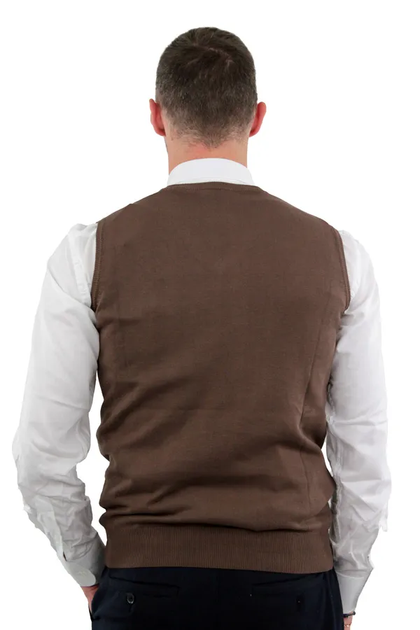 MAGLIONE SMANICATO MARRONE 