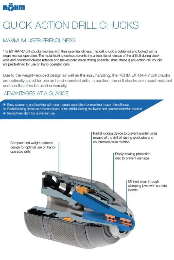 Mandrini autoserranti EXTRA80-RV per trapani a batteria e a filo - Design in metallo, chiusura radiale e anello d'arresto -
