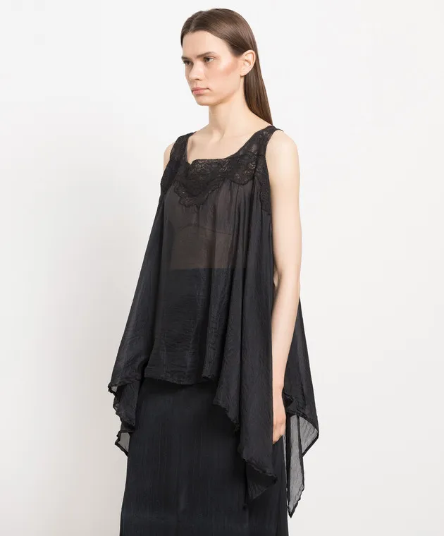 Marc Le Bihan Top nero con pizzo di seta 2688PE23