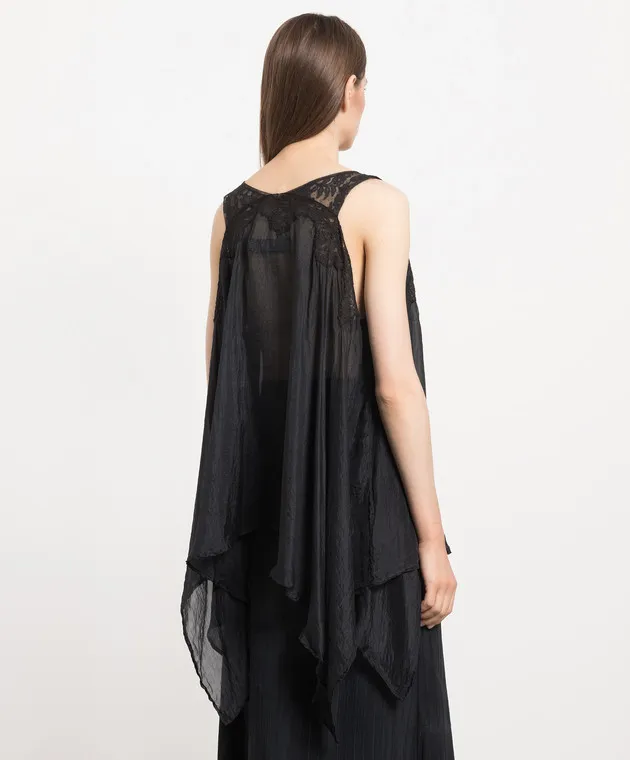 Marc Le Bihan Top nero con pizzo di seta 2688PE23