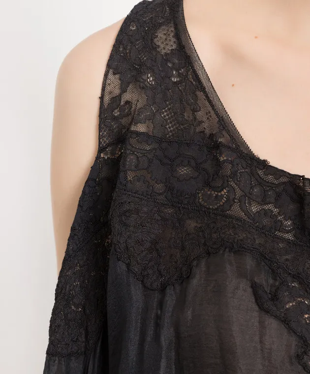 Marc Le Bihan Top nero con pizzo di seta 2688PE23