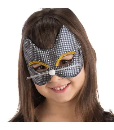 Maschera gattina nera bimba in tessuto metallizzato