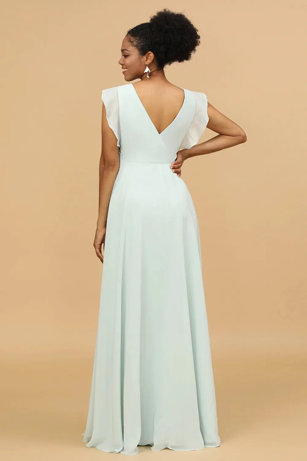 Mint Chiffon V-Neck Abito da damigella d'onore