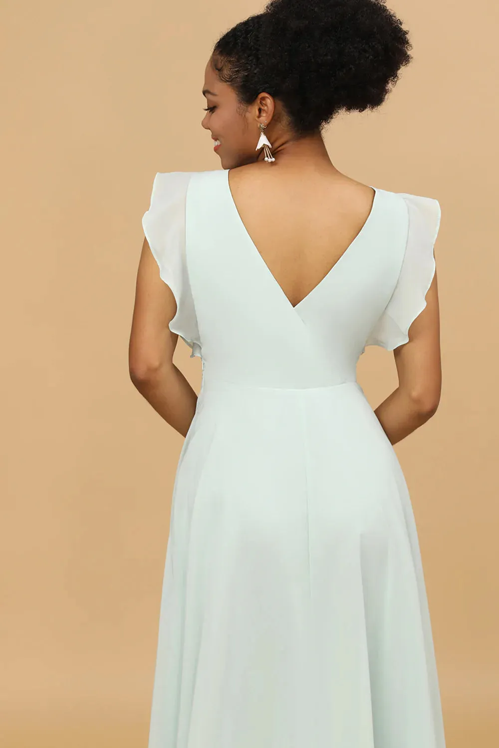 Mint Chiffon V-Neck Abito da damigella d'onore