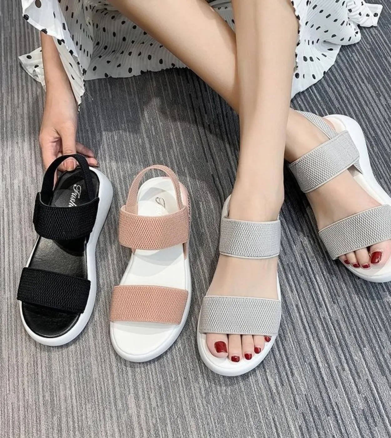 Modo libero di trasporto Lady Sandals Women 2022 Shoes For Women Platform Sandals Ladies New Stretch Fabric Summer Flat Cas