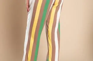 Pantalone elegante con fantasia a righe, giallo