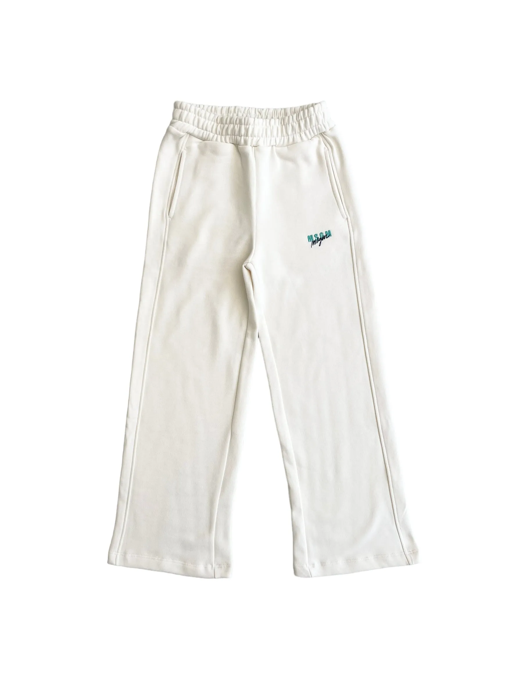 Pantalone in felpa panna con logo per bambina