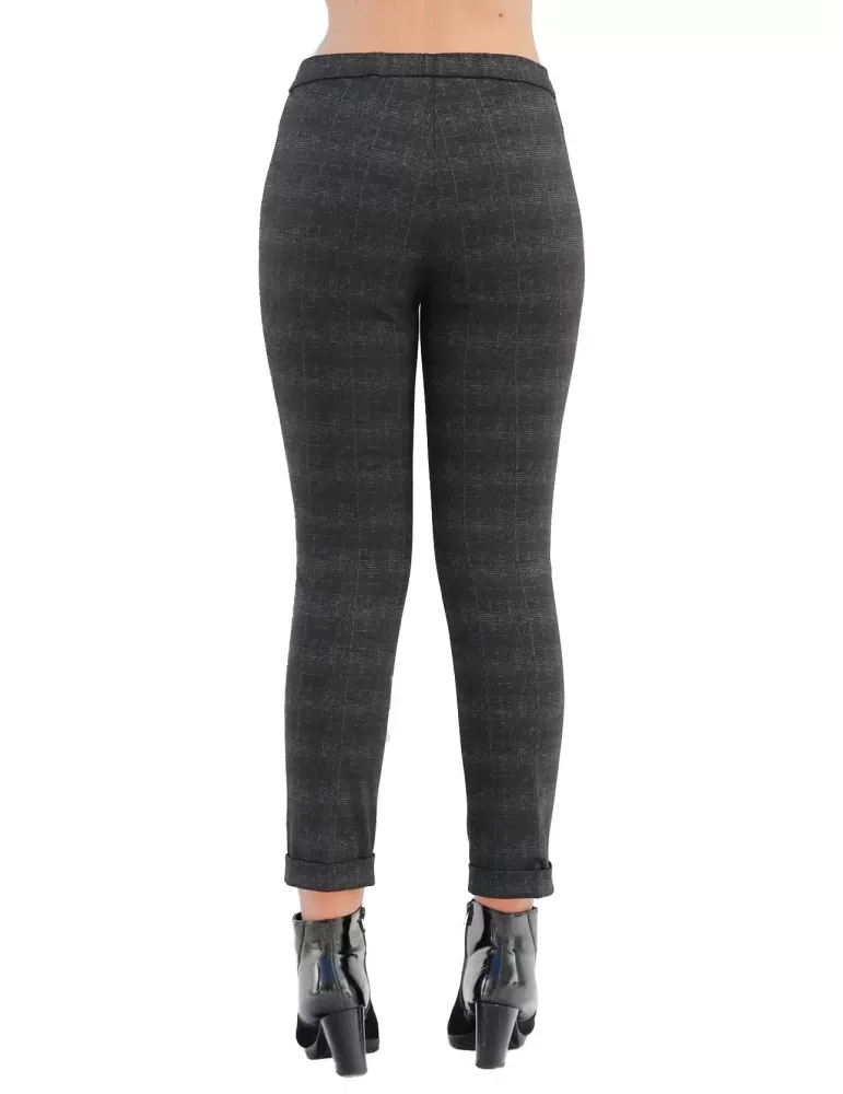 Pantaloni leggings scozzese grigio scuro col risvolto Elgi