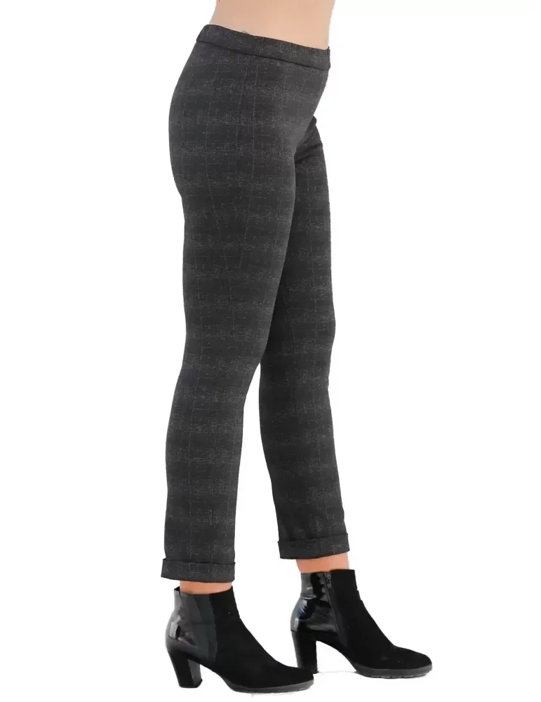 Pantaloni leggings scozzese grigio scuro col risvolto Elgi