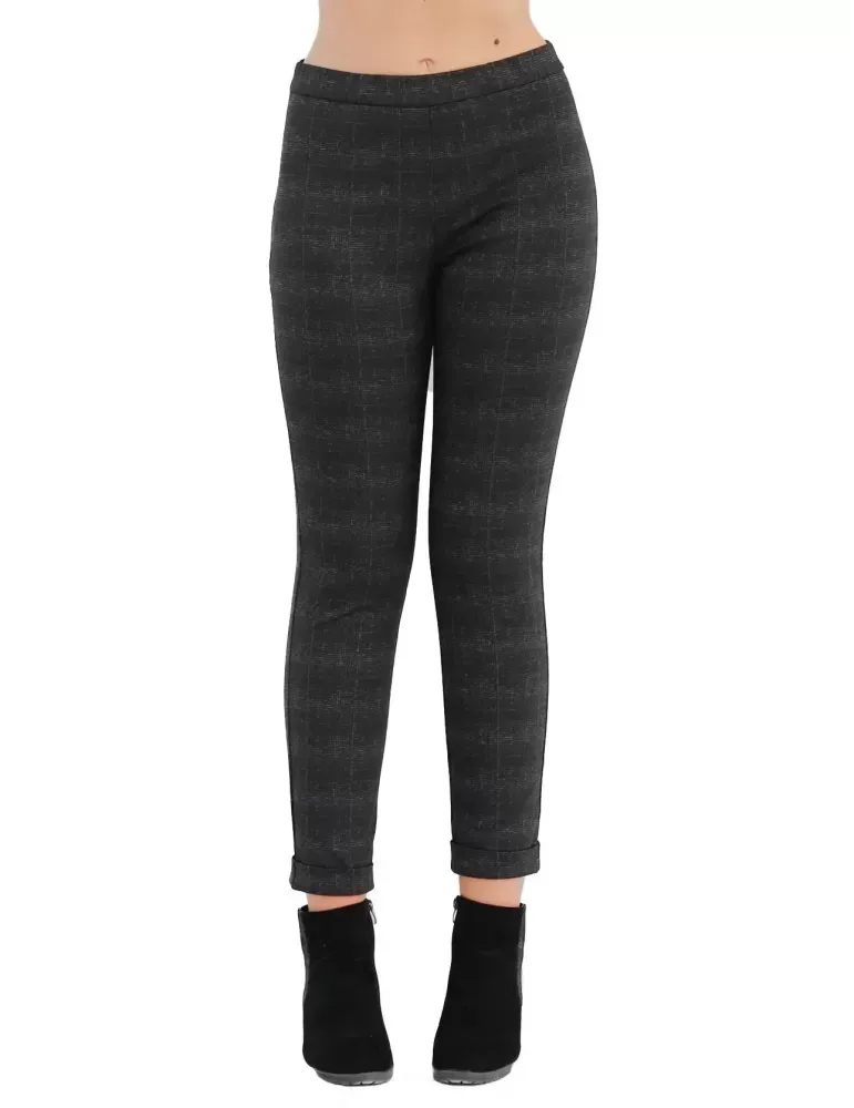 Pantaloni leggings scozzese grigio scuro col risvolto Elgi