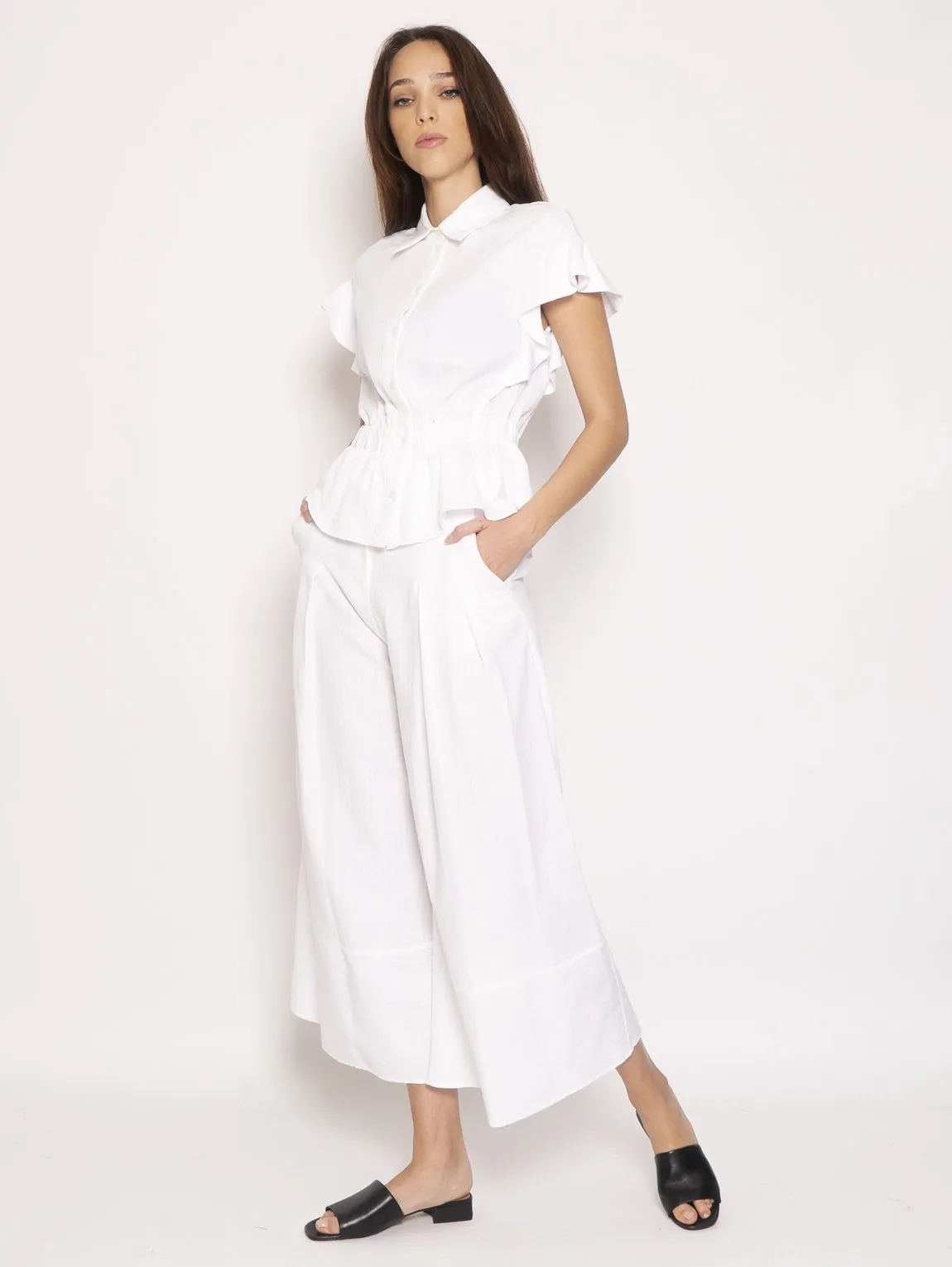 Pantaloni Palazzo Cropped Buck Bianco