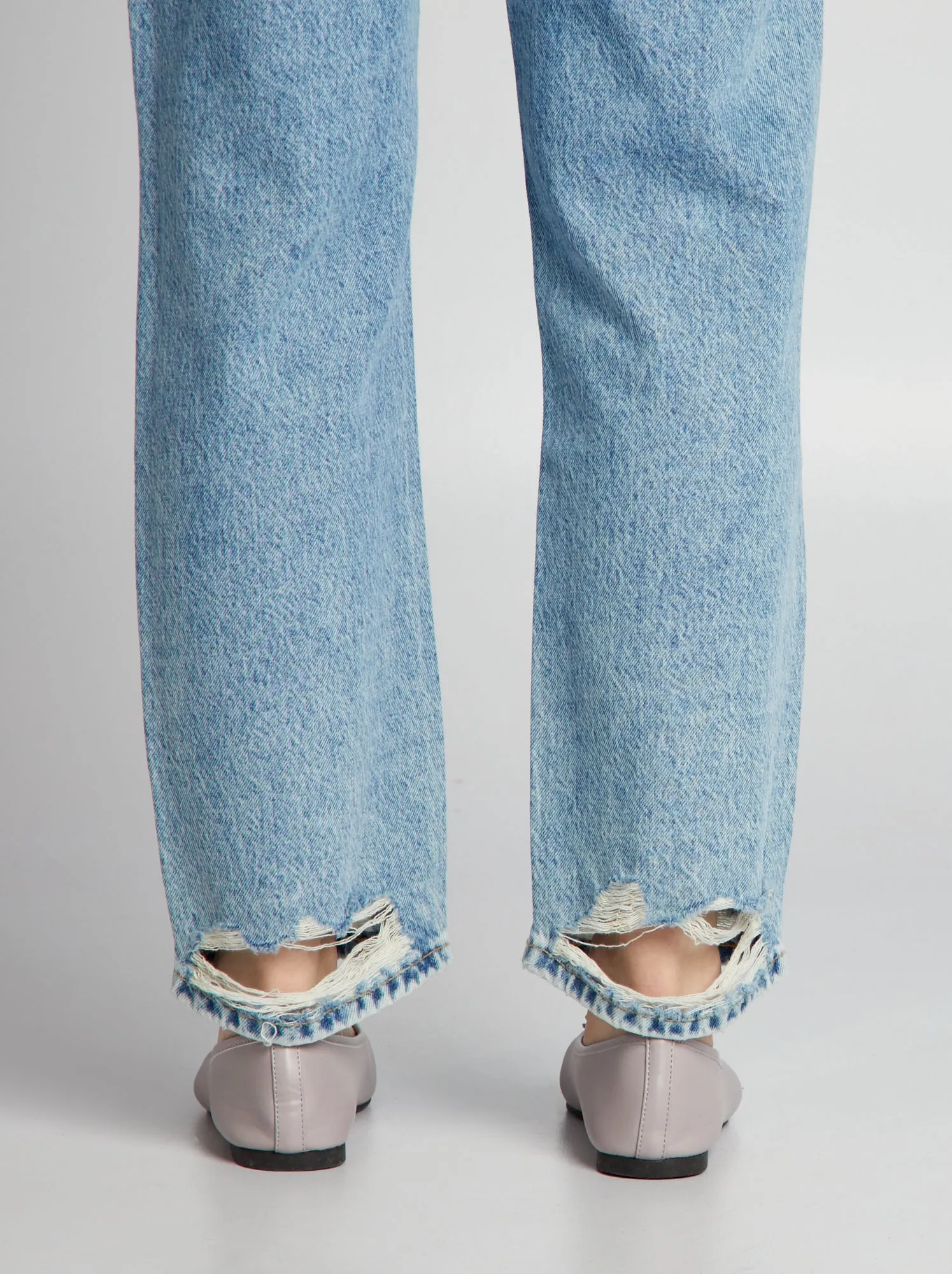 Pantaloni straight in denim con strappi - BLU